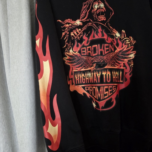 Broken Promises Grim Reaper Highway to Hell Black Hoodie Sweatshirt Sz M - Picture 5 of 13